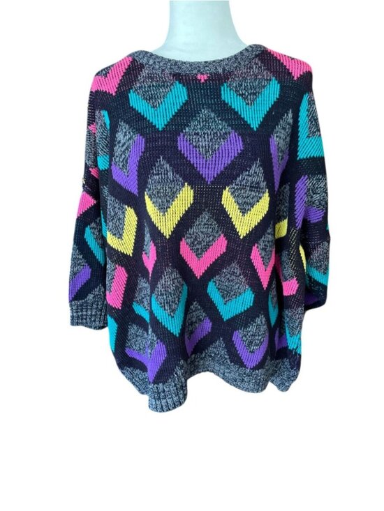 Vintage Sweaters - Retro 90's Bold Multicolor Sweater Abstract Shapes Vintage Knitwear Grandpa Swea
